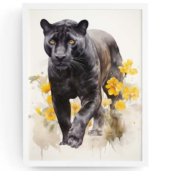 Watercolor Black Jaguar Wall Art Print Unframed - Majestic Jungle Elegance - Picture 1 of 6